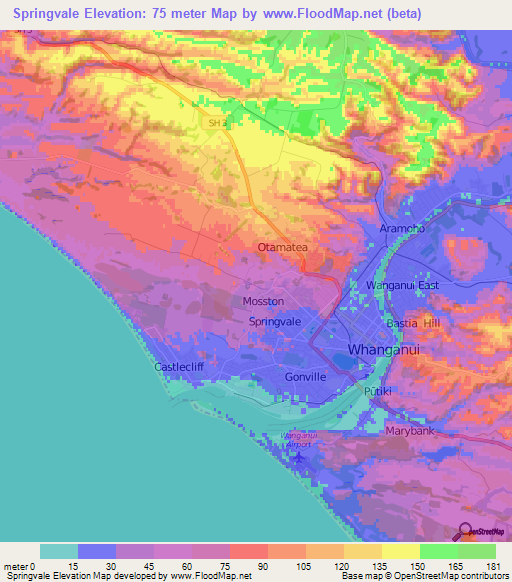 Springvale,New Zealand Elevation Map