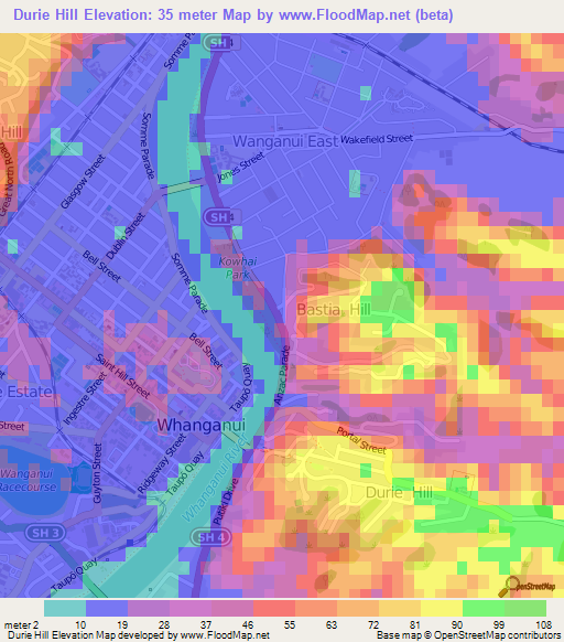 Durie Hill,New Zealand Elevation Map