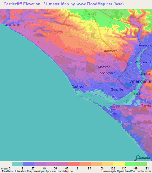 Castlecliff,New Zealand Elevation Map