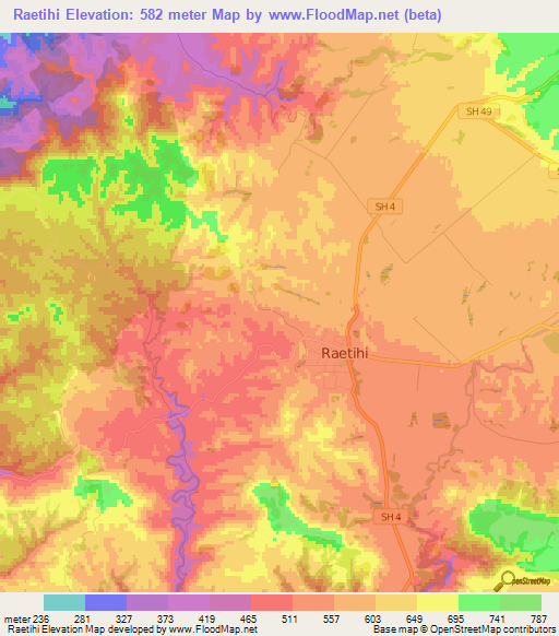 Raetihi,New Zealand Elevation Map