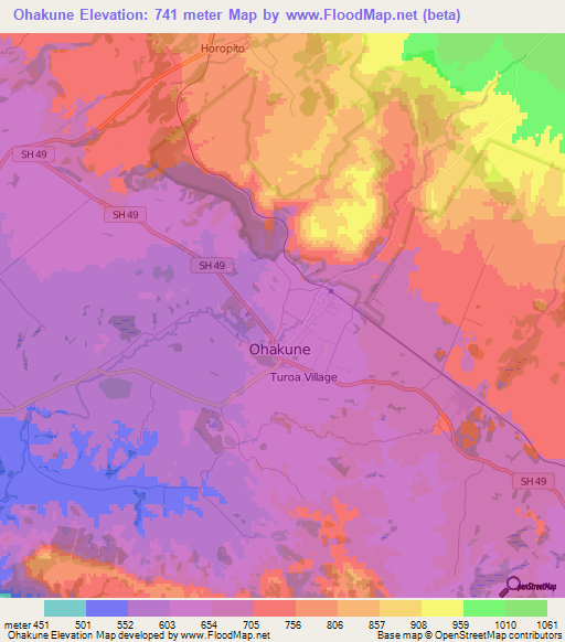 Ohakune,New Zealand Elevation Map