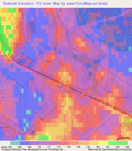 Rudensk,Belarus Elevation Map