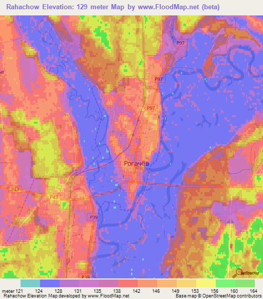 Rahachow,Belarus Elevation Map