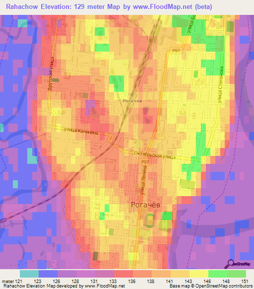 Rahachow,Belarus Elevation Map