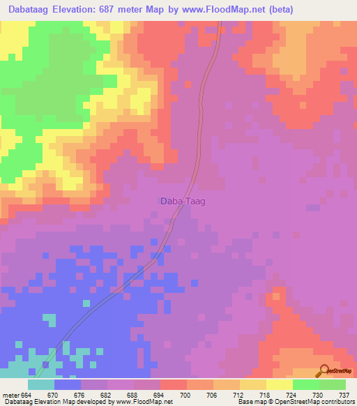 Dabataag,Somalia Elevation Map