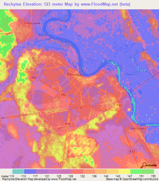 Rechytsa,Belarus Elevation Map