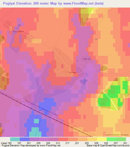 Puglyai,Belarus Elevation Map