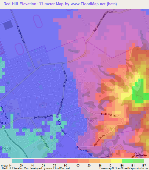 Red Hill,New Zealand Elevation Map