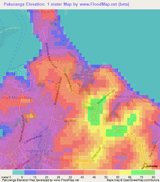 Pakuranga,New Zealand Elevation Map