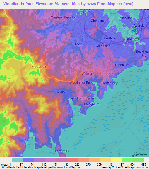 Woodlands Park,New Zealand Elevation Map