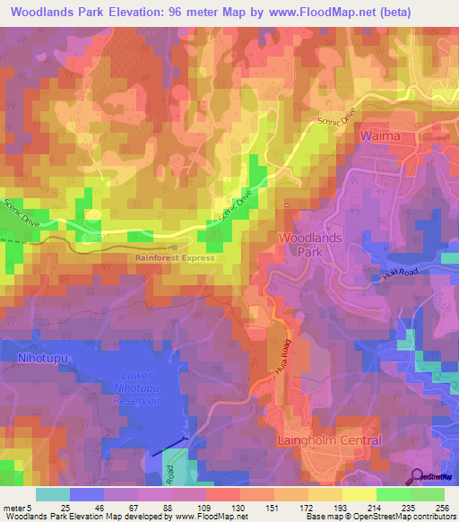 Woodlands Park,New Zealand Elevation Map
