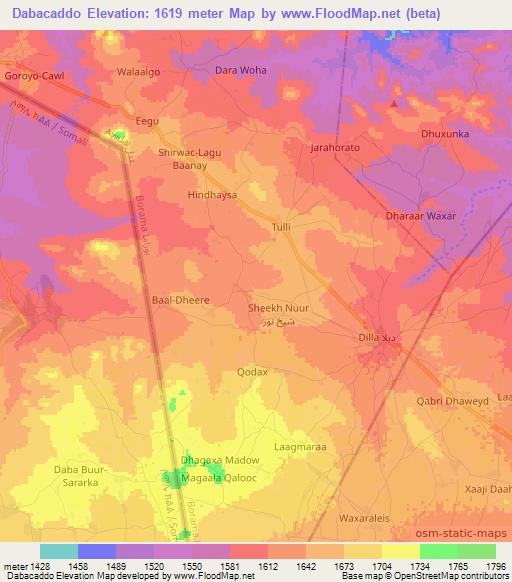 Dabacaddo,Somalia Elevation Map