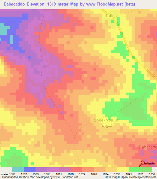 Dabacaddo,Somalia Elevation Map