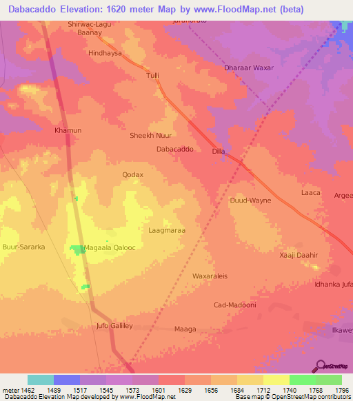 Dabacaddo,Somalia Elevation Map