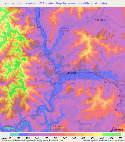 Taumarunui,New Zealand Elevation Map