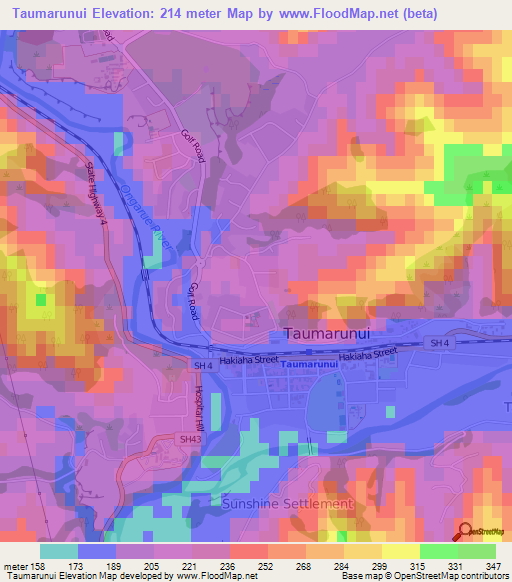 Taumarunui,New Zealand Elevation Map