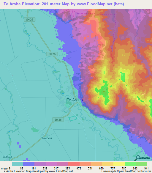 Te Aroha,New Zealand Elevation Map