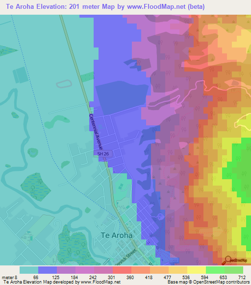 Te Aroha,New Zealand Elevation Map