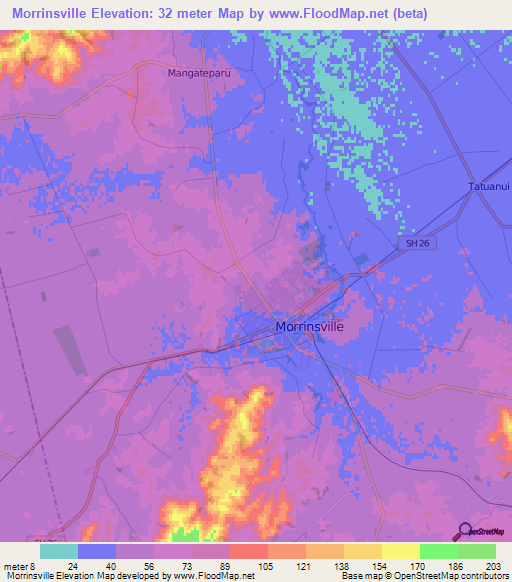 Morrinsville,New Zealand Elevation Map