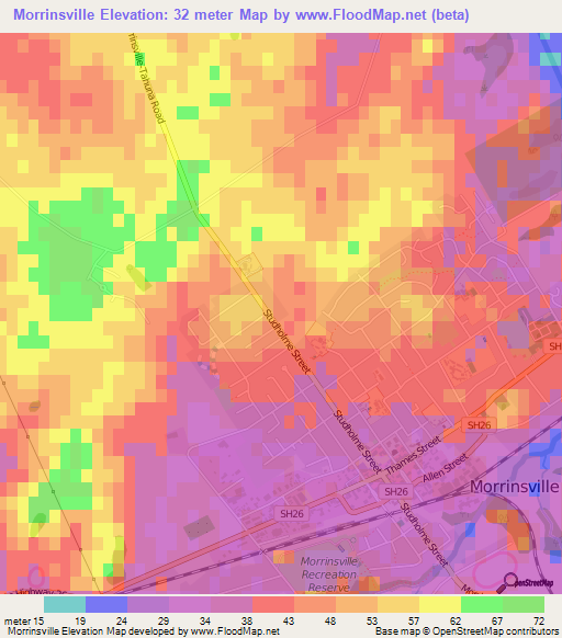 Morrinsville,New Zealand Elevation Map