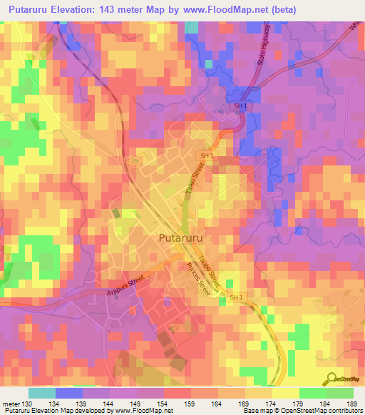 Putaruru,New Zealand Elevation Map