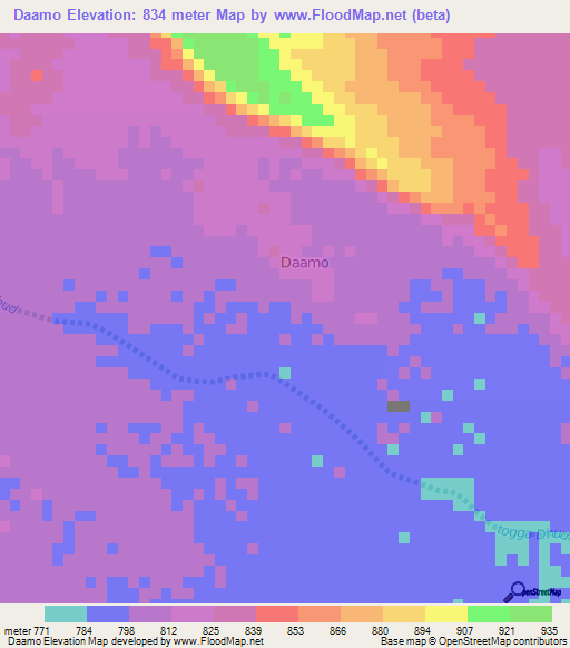 Daamo,Somalia Elevation Map