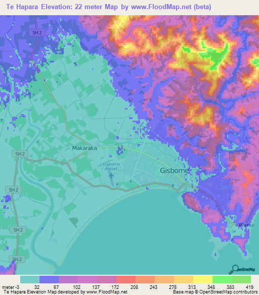Te Hapara,New Zealand Elevation Map