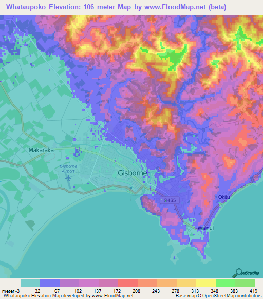 Whataupoko,New Zealand Elevation Map