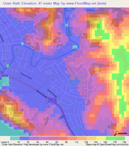 Outer Kaiti,New Zealand Elevation Map