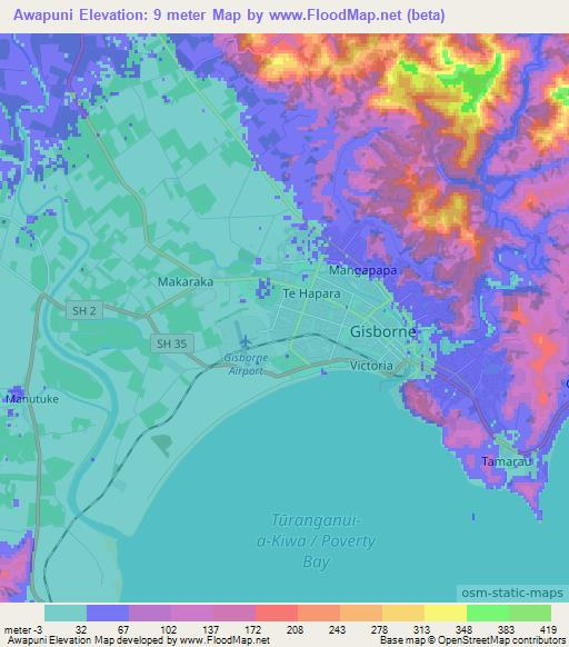 Awapuni,New Zealand Elevation Map