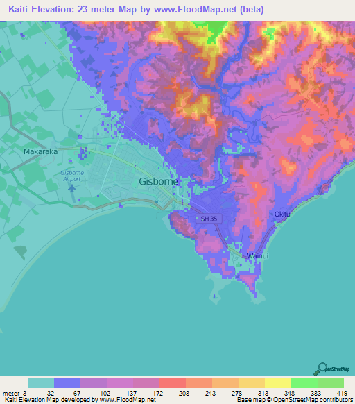 Kaiti,New Zealand Elevation Map