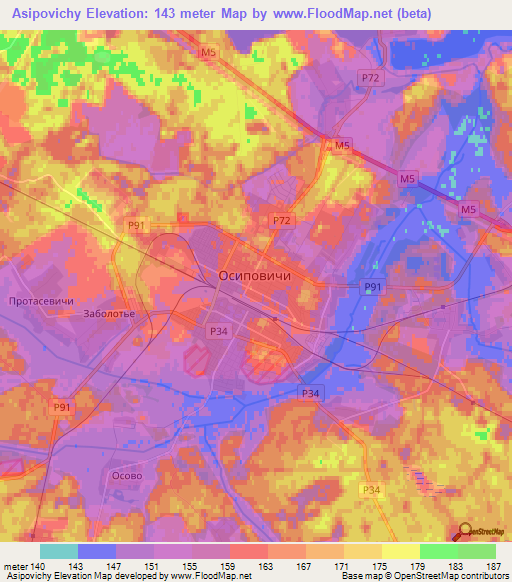 Asipovichy,Belarus Elevation Map