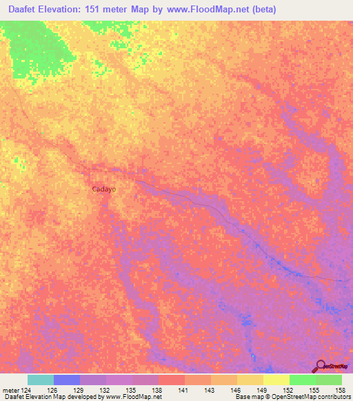 Daafet,Somalia Elevation Map
