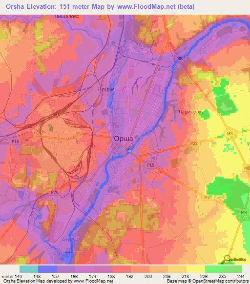 Orsha,Belarus Elevation Map