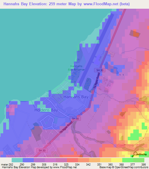 Hannahs Bay,New Zealand Elevation Map