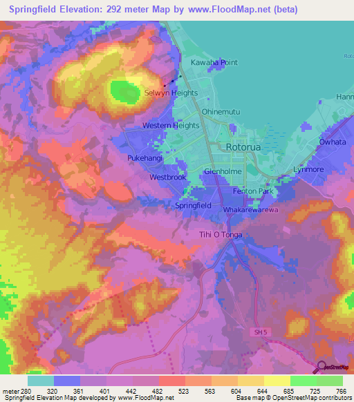 Springfield,New Zealand Elevation Map