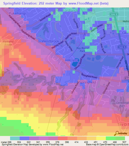Springfield,New Zealand Elevation Map