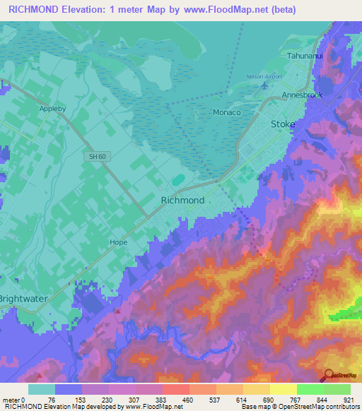 RICHMOND,New Zealand Elevation Map