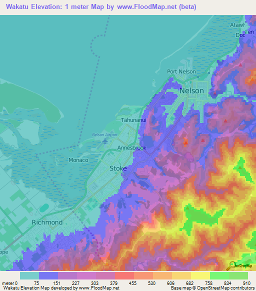 Wakatu,New Zealand Elevation Map