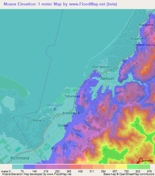 Moana,New Zealand Elevation Map