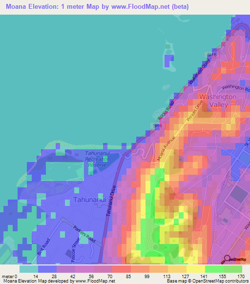 Moana,New Zealand Elevation Map