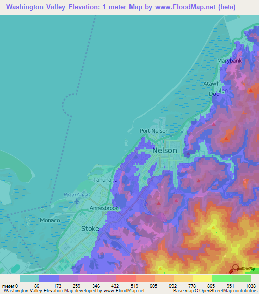 Washington Valley,New Zealand Elevation Map