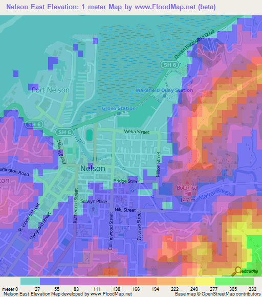Nelson East,New Zealand Elevation Map