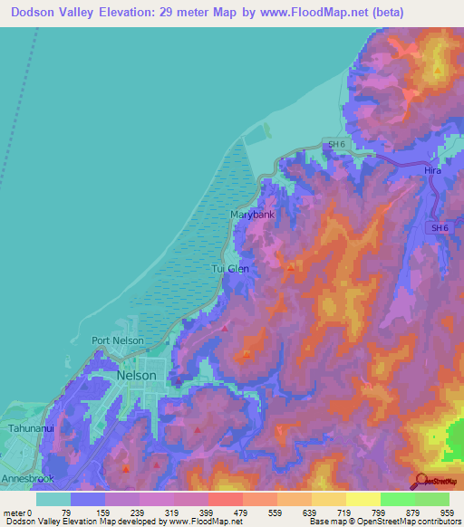 Dodson Valley,New Zealand Elevation Map