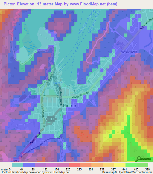 Picton,New Zealand Elevation Map