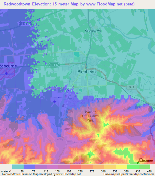 Redwoodtown,New Zealand Elevation Map