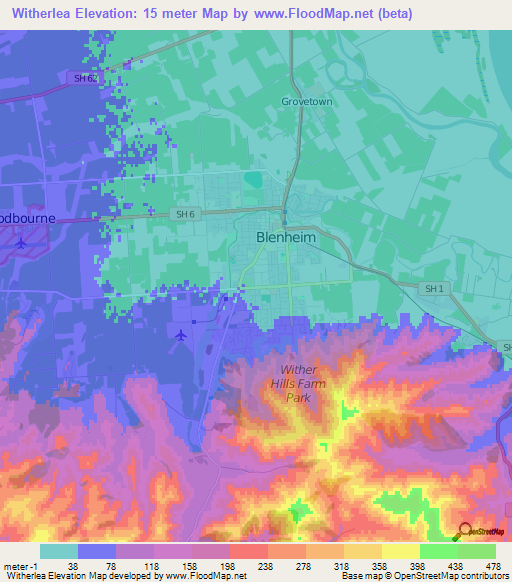 Witherlea,New Zealand Elevation Map