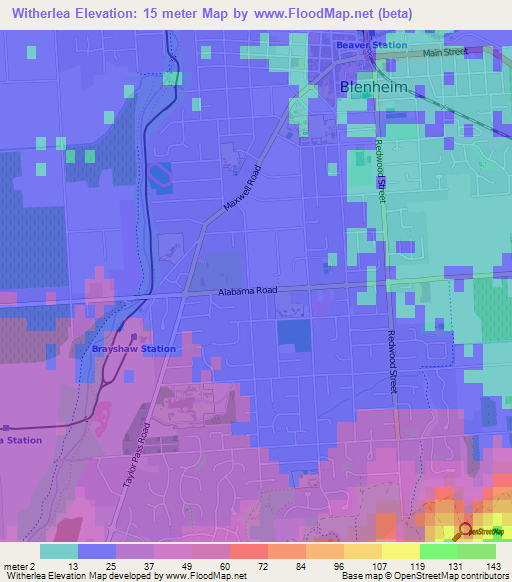 Witherlea,New Zealand Elevation Map