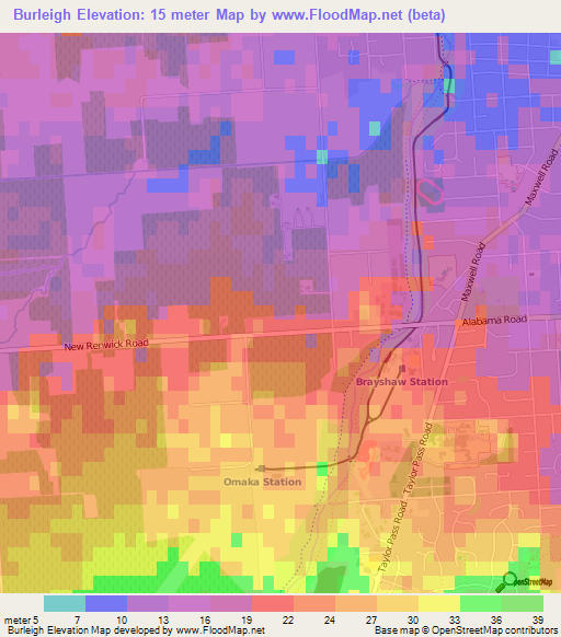 Burleigh,New Zealand Elevation Map