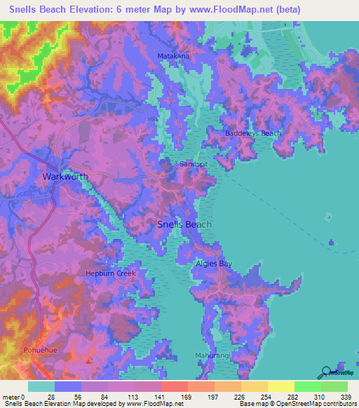 Snells Beach,New Zealand Elevation Map